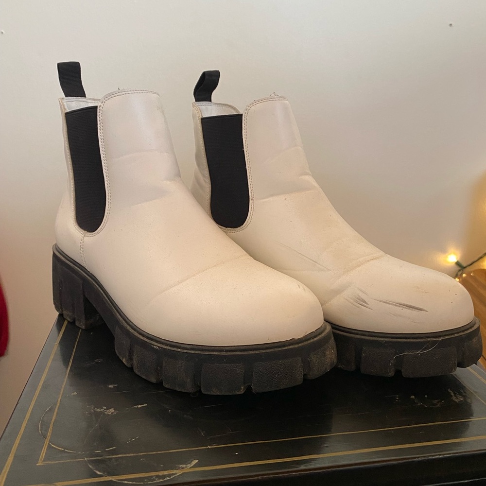 Stylish White and Black Chunky Boots